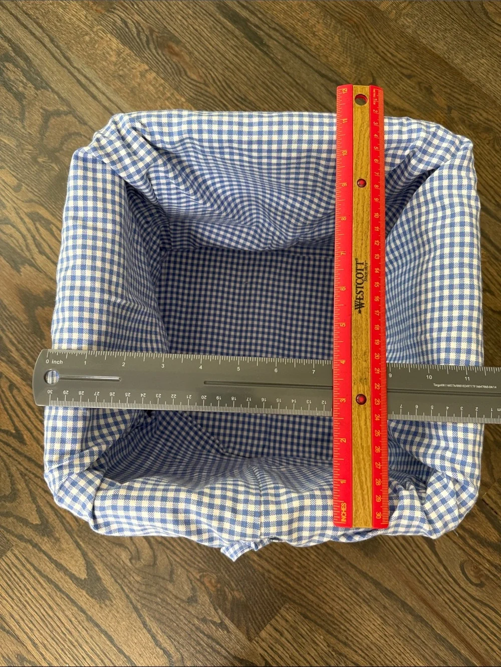 Pottery Barn Kids Woven Rattan Basket with Blue Gingham Liner